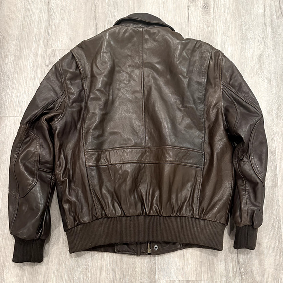 Armed Forces Brown AVIREXFLY Genuine Leather Bomber Pilot Jacket Mens L - Picture 4 of 11
